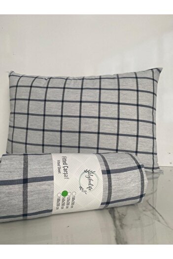 uykulife home collection Uykulife Gray Black Single Elastic Striped Sheet Set