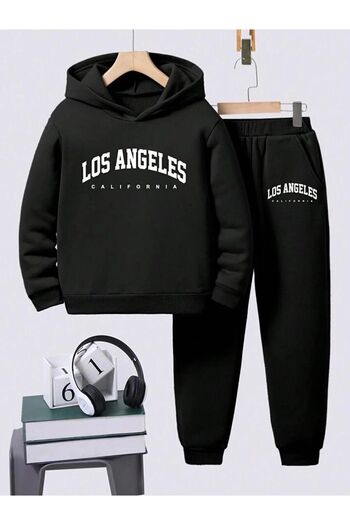 REMESA Σετ φόρμας με μαύρη κουκούλα Los Angeles για κορίτσι/αγόρι