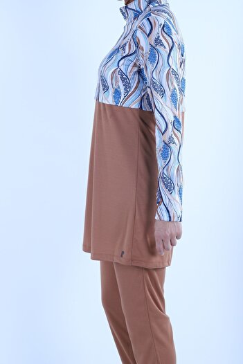 Plistre 2156_patterned Full Covered 3-Piece Hijab Swimsuit