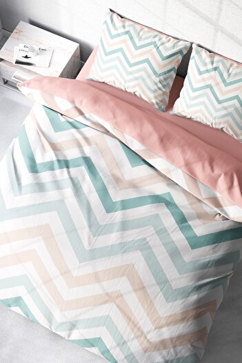 PerlaSera 3D Custom Design Duvet Cover Set - Zigzag, Double, Cotton Satin