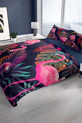 PerlaSera Flamingo I 3d Cotton Satin Double Duvet Cover Set