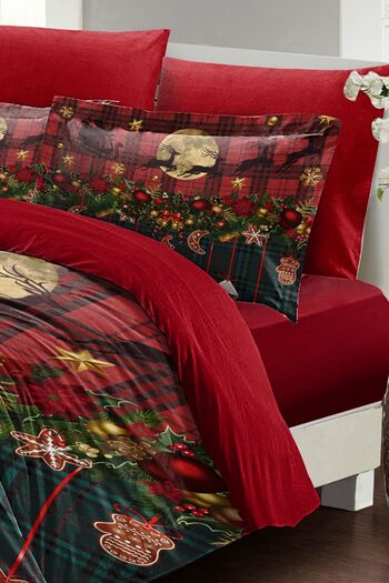 MonoHome Yılbaşı Nevresim Takımı (Lastikli Çarşaflı) Çift Kişilik %100 Pamuk Saten Christmas Decorations