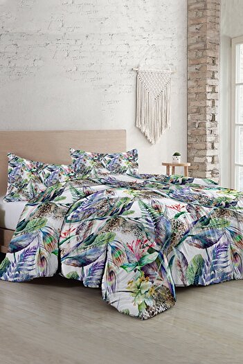 PerlaSera Design personalizat 3D - Set de lenjerie de pat dublu, satin de bumbac țesut dens, lux floral exotic
