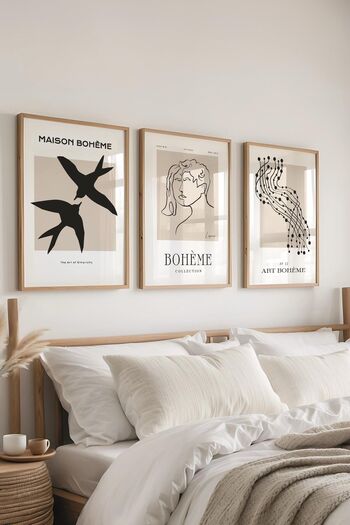 Postifull Minimalist Painting Set, 3 Wooden Frames and Poster - Bedroom, Living Room, Kitchen Wall Decor