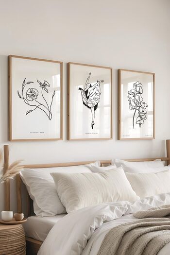 Postifull Minimalist Painting Set, 3 Wooden Frames and Poster - Bedroom, Living Room, Kitchen Wall Decor