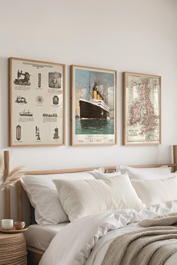Postifull Vintage Painting Set,3 Pcs Wood Frame and Poster - Bedroom, Kitchen, Living Room Wall Decoration