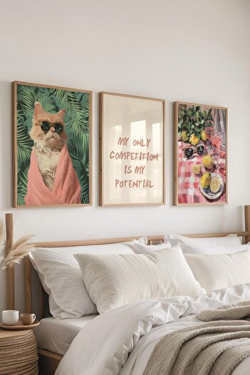Postifull Maximalist Painting Set, 3 Pcs Wooden Frame and Poster - Bedroom, Kitchen, Living Room Wall Decoration