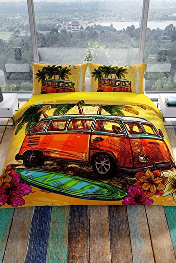 Cattleya Caravan 3D Cotton Satin Double Duvet Cover Set