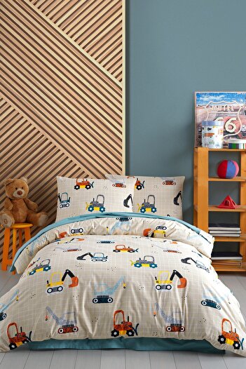 Cote Blanc Construction 100% Cotton Single Duvet Cover Set with Elastic Sheets