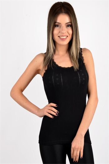 Tutku Women's Black 6 Pieces Jacquard Wide Strap Undershirt 201