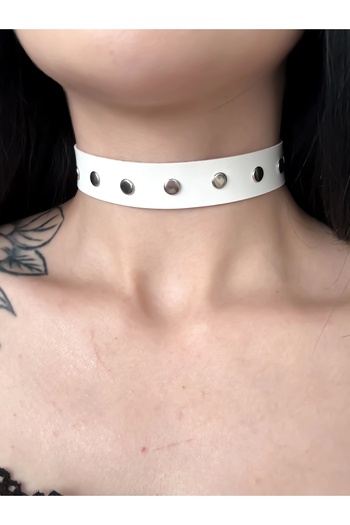 DarkellaStore Gothic Punk White Patent Leather Studded Choker Neck Collar