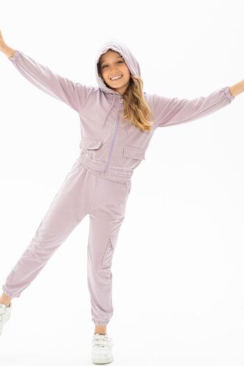zepkids Hooded Long Sleeve Lilac Color Girl's Tracksuit Set