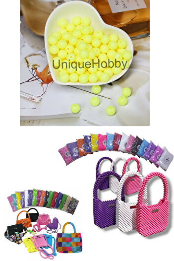 uniquehobby 500gr 8mm Yellow Color Round Plastic Bead - Perforated Bag Making