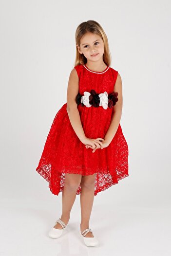 AHENGİM Kids Kız Çocuk Kuyruklu Dantelli Abiye Elbise Ak2208