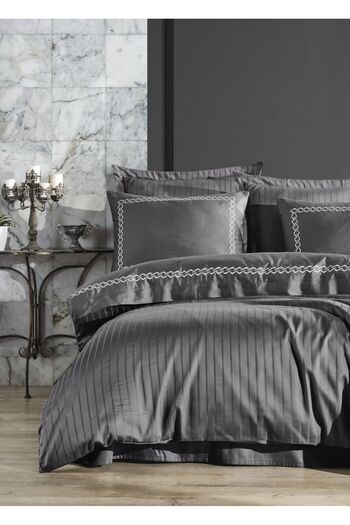 Dantela Gray Double Nuance Cotton Satin Duvet Cover Set