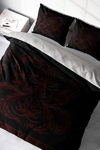 PerlaSera 3D Custom Design - Double Duvet Cover Set, Tight Woven Cotton Satin, Black Baroque