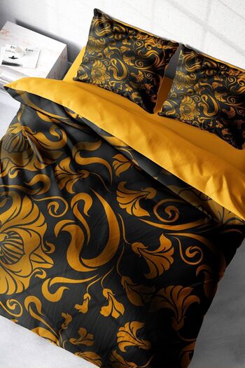 PerlaSera 3D Custom Design - Double Duvet Cover Set, Tightly Woven Cotton Satin, Gold Leaves Classic