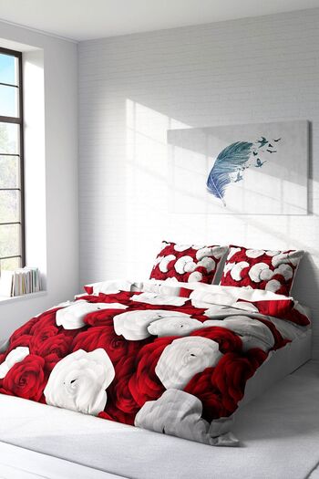 PerlaSera 3D Custom Design - Double Cotton Satin Duvet Cover Set, White & Red