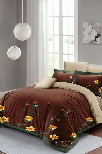 PerlaSera Sun Flowers 3D Special Design - Σετ Παπλωματοθήκη Διπλό, Πυκνό Βαμβακερό Σατέν
