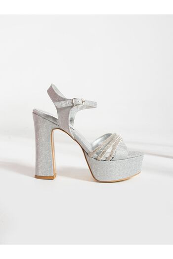 Alemdar Shoes DINA Silver Glittered Stone Detailed Heeled Women's Shoes