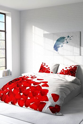 PerlaSera 3D Custom Design - Double White Roses Duvet Cover Set, Tight Woven Cotton Satin