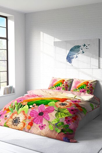 PerlaSera 3D Custom Design - Double Duvet Cover Set, Tight Woven Cotton Satin, Bird Nest Natural