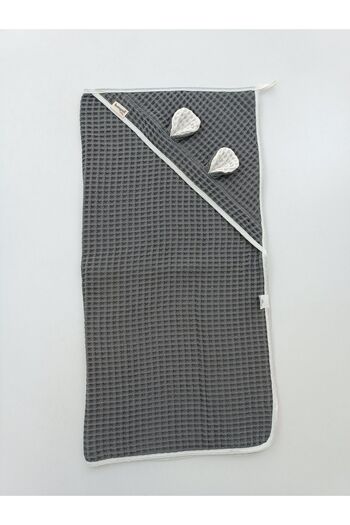 Tomuycuk Anthracite Pique Double Sided Natural Organic Baby Blanket - Newborn Seasonal Towel Cover