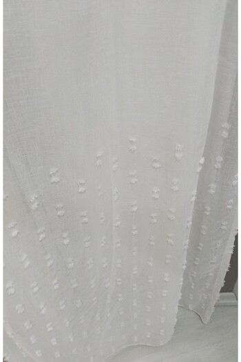 Vinaldi Ecru Polka Dot Linen Floor Tulle Curtain - 1/3 Close Pleat