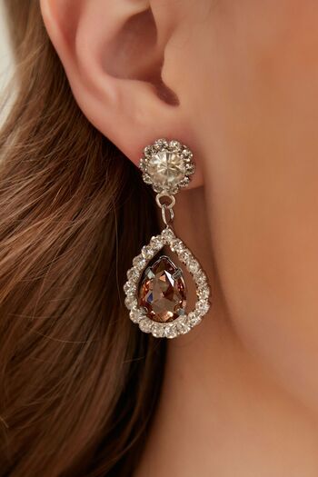 Furtek Aksesuar Women's Radiante Rose Model Zircon Stone Silver Evening Dress Dangle Wedding Engagement Party Prom Daily Earrings