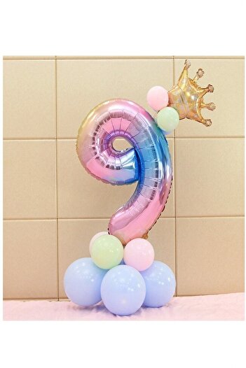 BİDOLUMUTLULUK Kral Taçlı Gökkuşağı Balon Seti Doğum Günü Parti