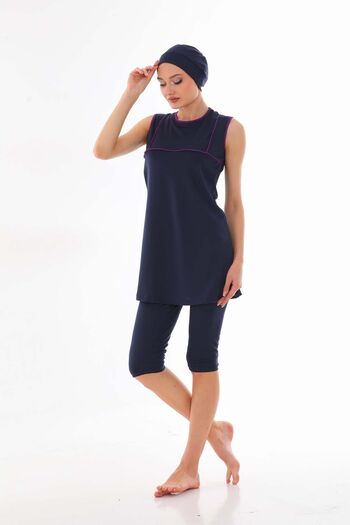 miss ledonna Zero Sleeve Purple Striped Navy Women's Swimsuit