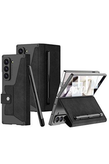 m.tk moveteck Samsung Galaxy Z Fold 6 Case with Stand S Pen Compartment Slot Card Holder Wallet Velvet 360