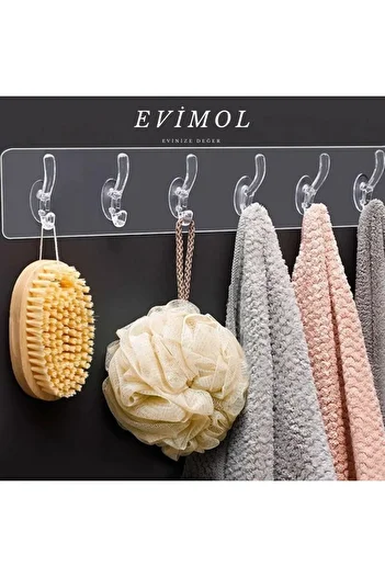 EVİMOL Strong Transparent 5-Piece Self-Adhesive Hanger (2 Pieces) - 2 - Plastic - Kitchen