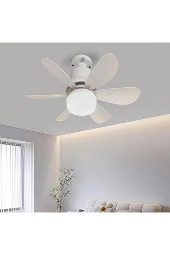 Enshall 2IN1 Led Işık ve Fan Sessiz 3 Renk Modu ve 3 Hız Modu Kumandalı Vantilatörlü Led Ampul