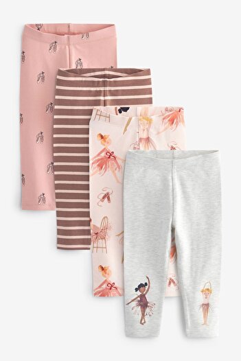 Next Baby Cotton Cream Ballerina Patterned Long Sleeve Tight 4-Piece Bottom Set