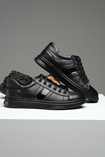 Oksit Adn 1210 Laced Patent Leather Detailed Orthopedic Heel Massage Genuine Leather Men's Shoes