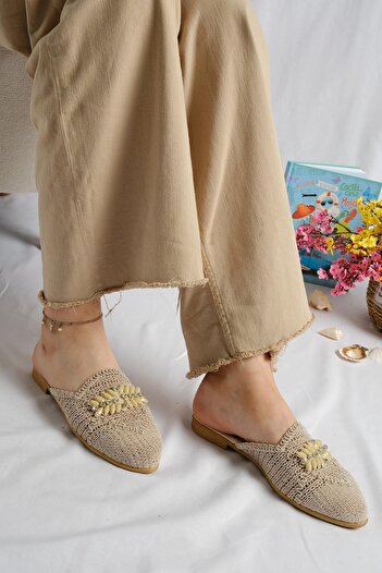 Oksit Noemi Stone Detailed Home and Outdoor Knitted Women's Slippers