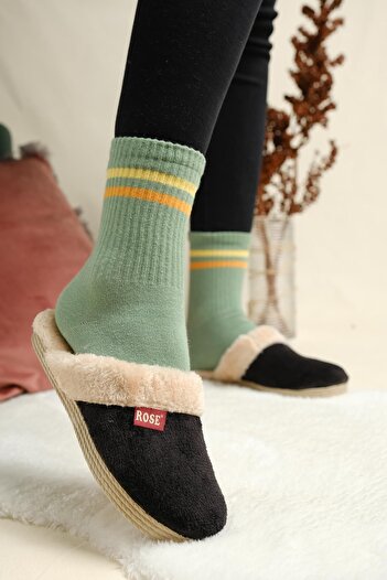 Oksit Senda Fluffy House Slippers Winter Stoned Women's House Slippers Guest Slippers