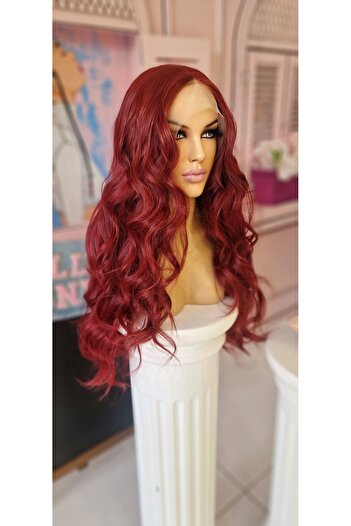 LOLLY PONY Dalgalı Şarap Rengi 75 cm Kore Fiber Sentetik Ön Tül Peruk