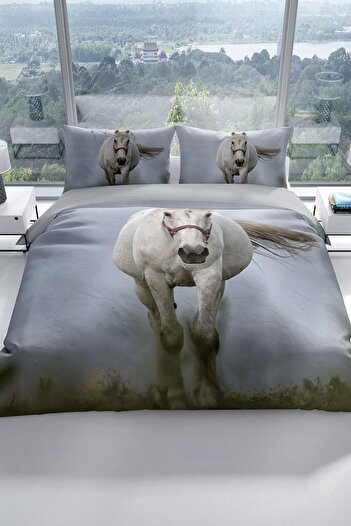 Cattleya Horse 3d Cotton Satin Double Duvet Cover Set