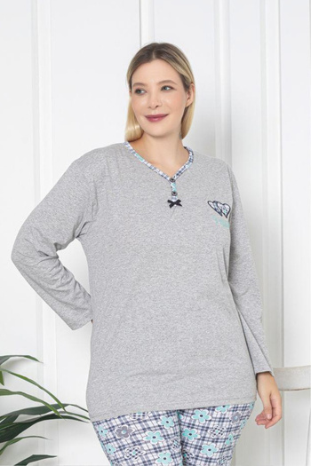 Farya Home X-dreamy Plus Size - Cotton Patterned Long Sleeve Pajamas Set