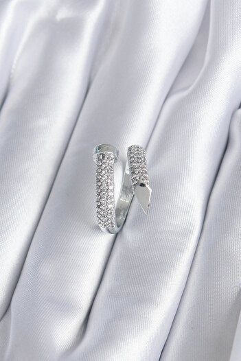 Moka Shopin Mokashopin - Brass Silver Zircon Stone Women's Ring, Nail Model