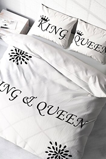 PerlaSera 3D Custom Design Duvet Cover Set - Tight Woven Cotton Satin, White King-Queen