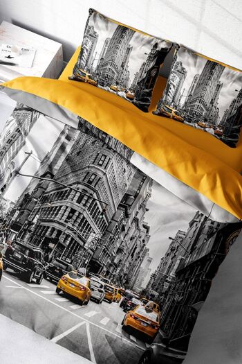 PerlaSera Double Duvet Cover Set Closely Woven Cotton Satin 3D Special Design Taxi (without sheets)