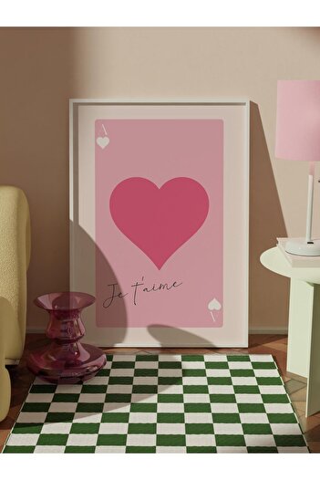 Postifull Pembe Tablo Seti, 3 Adet Beyaz Çerçeve ve Poster - Yatak Odası Dekoru, Mutfak, Salon Duvar Dekoru