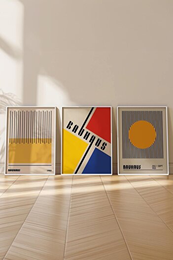 Postifull Σετ ζωγραφικής Bauhaus, 3 τεμάχια λευκό πλαίσιο και αφίσα - Διακόσμηση τοίχου κρεβατοκάμαρας, κουζίνας, σαλονιού