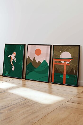 Postifull Colorful Minimaslit Painting Set, 3 Pieces Black Frame and Poster - Bedroom, Living Room, Kitchen Decor