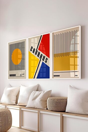 Postifull Σετ ζωγραφικής Bauhaus, 3 τεμάχια λευκό πλαίσιο και αφίσα - Διακόσμηση τοίχου κρεβατοκάμαρας, κουζίνας, σαλονιού