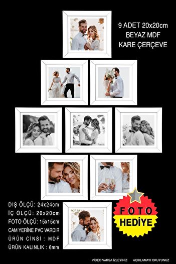 yhfoto 9 Pieces 20x20 Frame - White Frame - Square MDF Frame - Photo Frame Set
