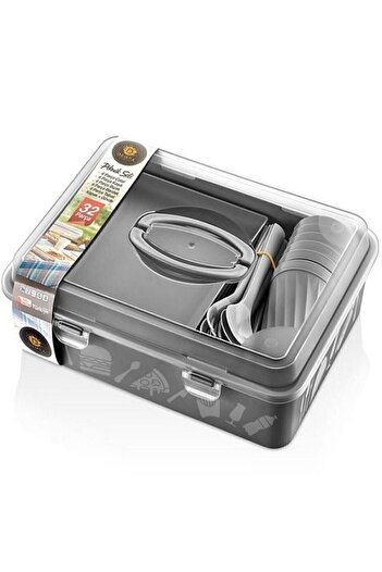 DEMPA Gray Picnic Set for 6 People - 32 Pieces, with Bag, Anthracite Gray Dp1222